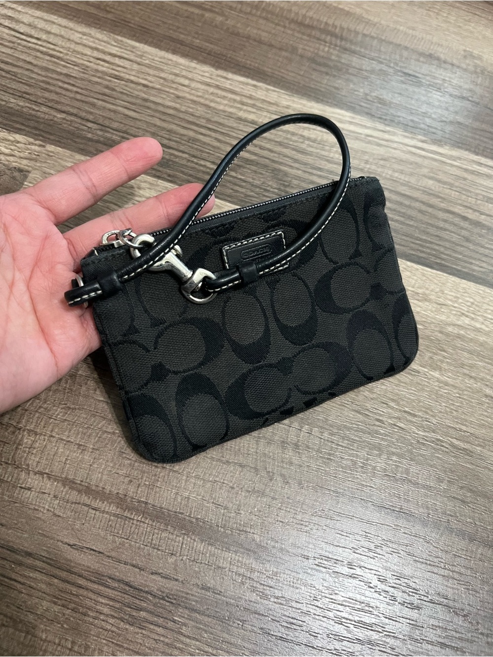 Coach Black Signature Canvas Wristlet with Leather Strap